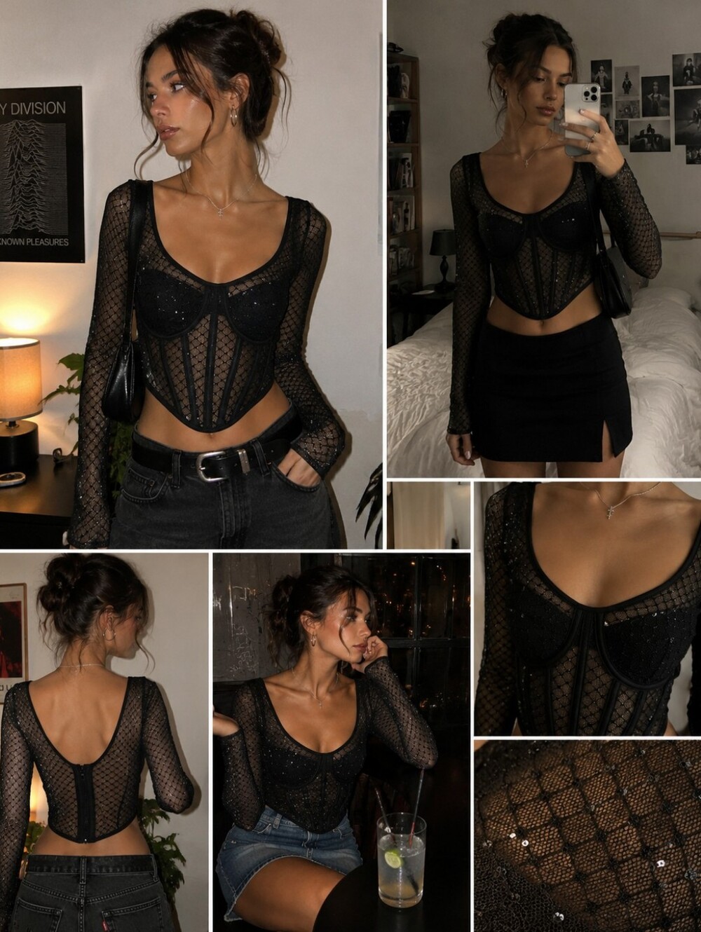 Sincerely Jules Black Sheer Sequin Corset Top Size S NWT